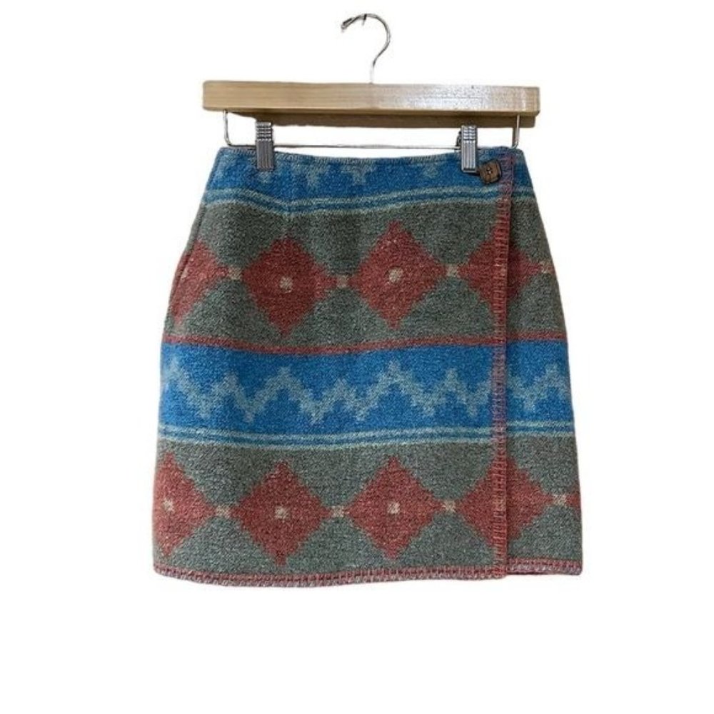Vintage Express Italy Wool Blend Boho Western Aztec Skirt Women’s Size Small